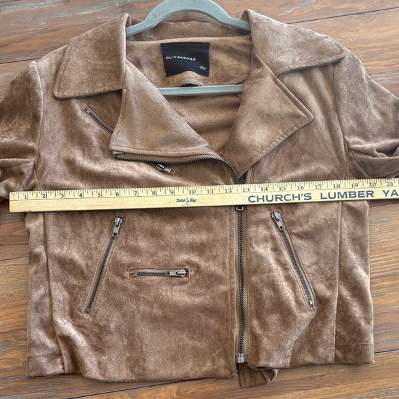Olivaceous Brown Faux Suede Moto Jacket Size Large | Soft Zip-Up Biker Style - Picture 11 of 14